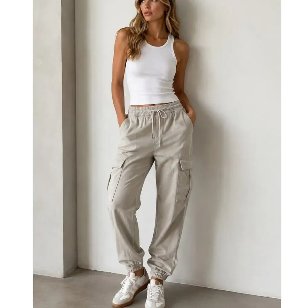 Jack & Jones Cream Cargo Jogger Sweatpants Mens M Classic Casual Cozy Athletic